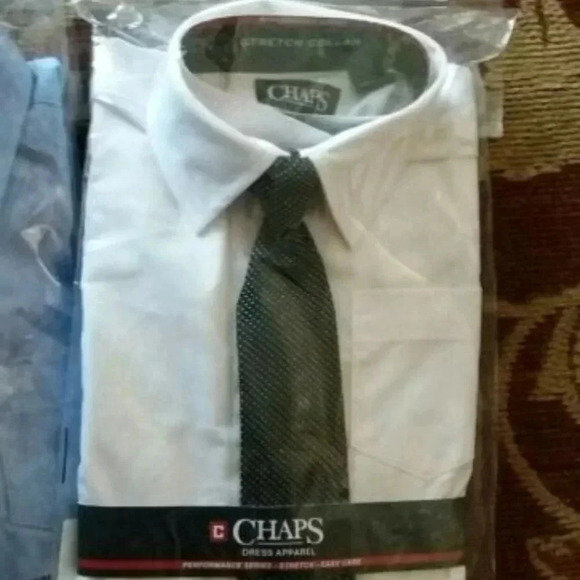 NEW CHAPS 2pc Longsleeve Shirt & Tie Set - White - Picture 1 of 2